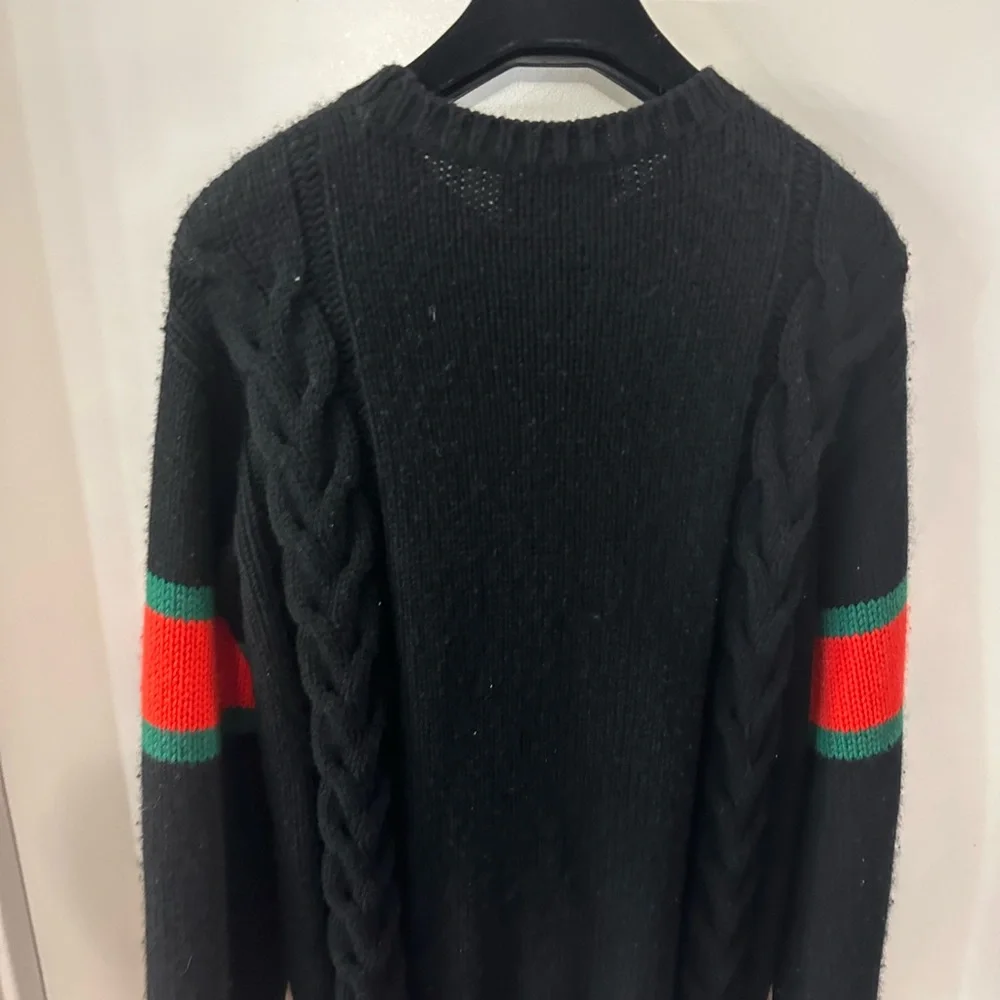 Gucci Men Black Web Striped Wool Cable Knit - Small (oversized)